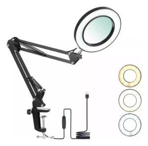Lampara Aro Luz Led Con Lupa Y Brazo Articulado Mesa Trabajo Hp-p5
